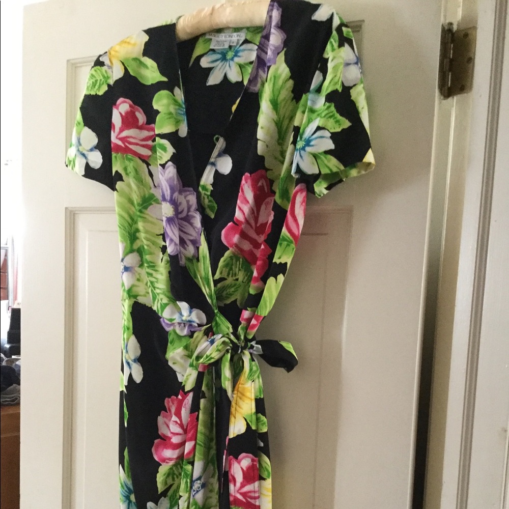 Maggie London Floral silk wrap dress